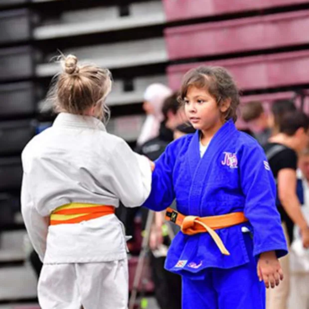 Two judoka competing